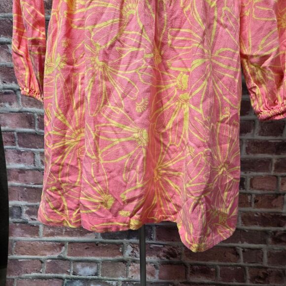 Universal Thread Pink Floral Mini Dress Medium Linen Blend Balloon Sleeve - Picture 2 of 6